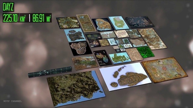 La taille de la map de plusieurs jeux mis côte à côte