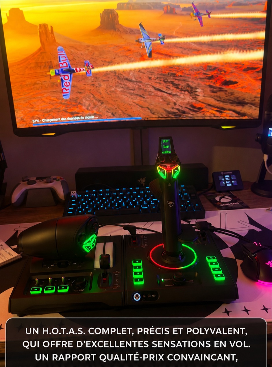 Avec le #VelocityOneHOTAS, Turtle Beach propose un ensemble complet, précis et polyvalent, qui décuple le plaisir de piloter ! Un excellent rapport qualité-prix, mais une configuration parfois laborieuse qui demande patience et investissement. Une fois en vol, quel pied !