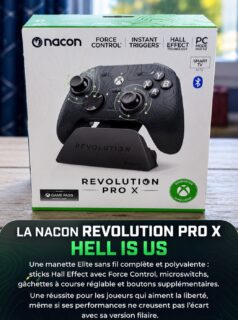 Avec la #NaconRevolutionProX Hell is Us, NACON propose une excellente manette Elite sans fil : sticks Hall, Force Control, microswitchs et belle polyvalence ! Un ensemble convaincant à 129,99 €, même si la Revo X Max filaire reste plus abordable. Lien en bio