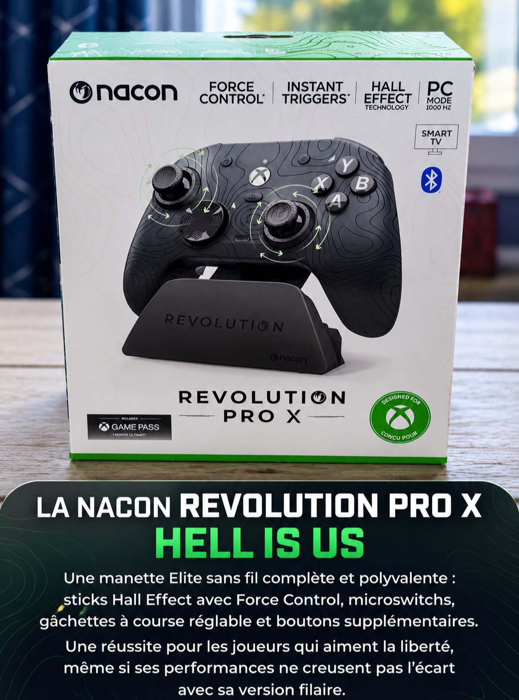 Avec la #NaconRevolutionProX Hell is Us, NACON propose une excellente manette Elite sans fil : sticks Hall, Force Control, microswitchs et belle polyvalence ! Un ensemble convaincant à 129,99 €, même si la Revo X Max filaire reste plus abordable. Lien en bio